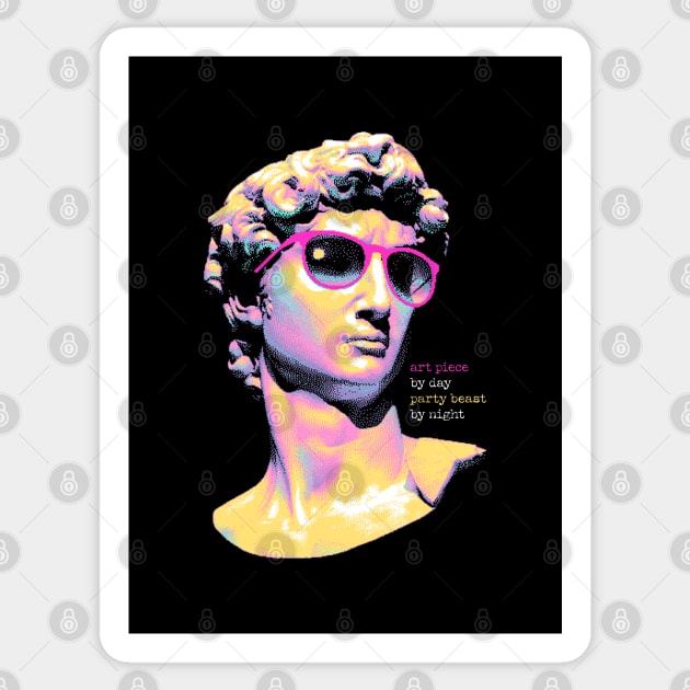 Art Piece By Day, Party Beast By Night - Neon David 80s Retro Pixel Statue Art Sticker by Butter Creative